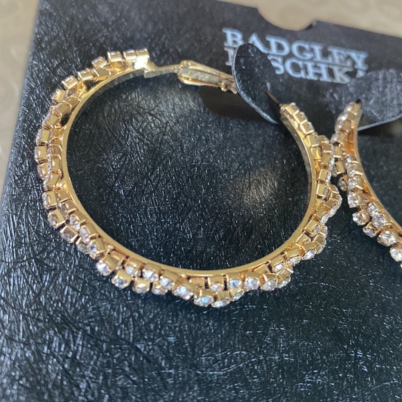 Badgley Mischka Rhinestone & Brass 1-1/2" Hoop Earrings - Picture 5 of 12